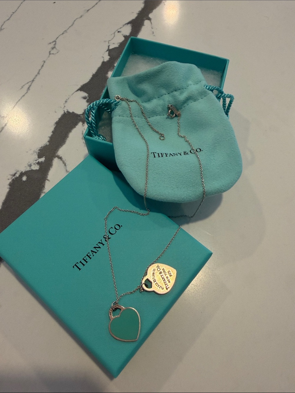 Tiffany & Co. Silver Double Heart Necklace with Signature Tiffany Blue Pouch